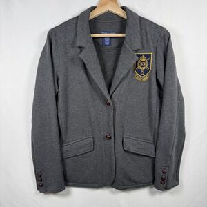 Ralph Lauren Womens Crest Sweatshirt Blazer Grey Unstructured Preppy Y2K